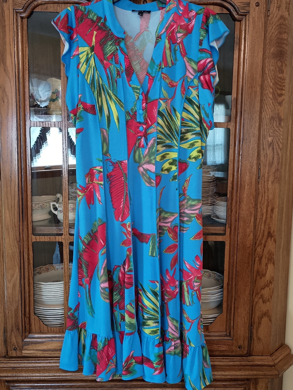 NWOT Women's Blue Tropical Print Dress
